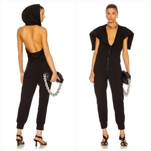 NORMA KAMALI Halter Zip Hood Hoodie Jog Jumpsuit in Black Small NWT